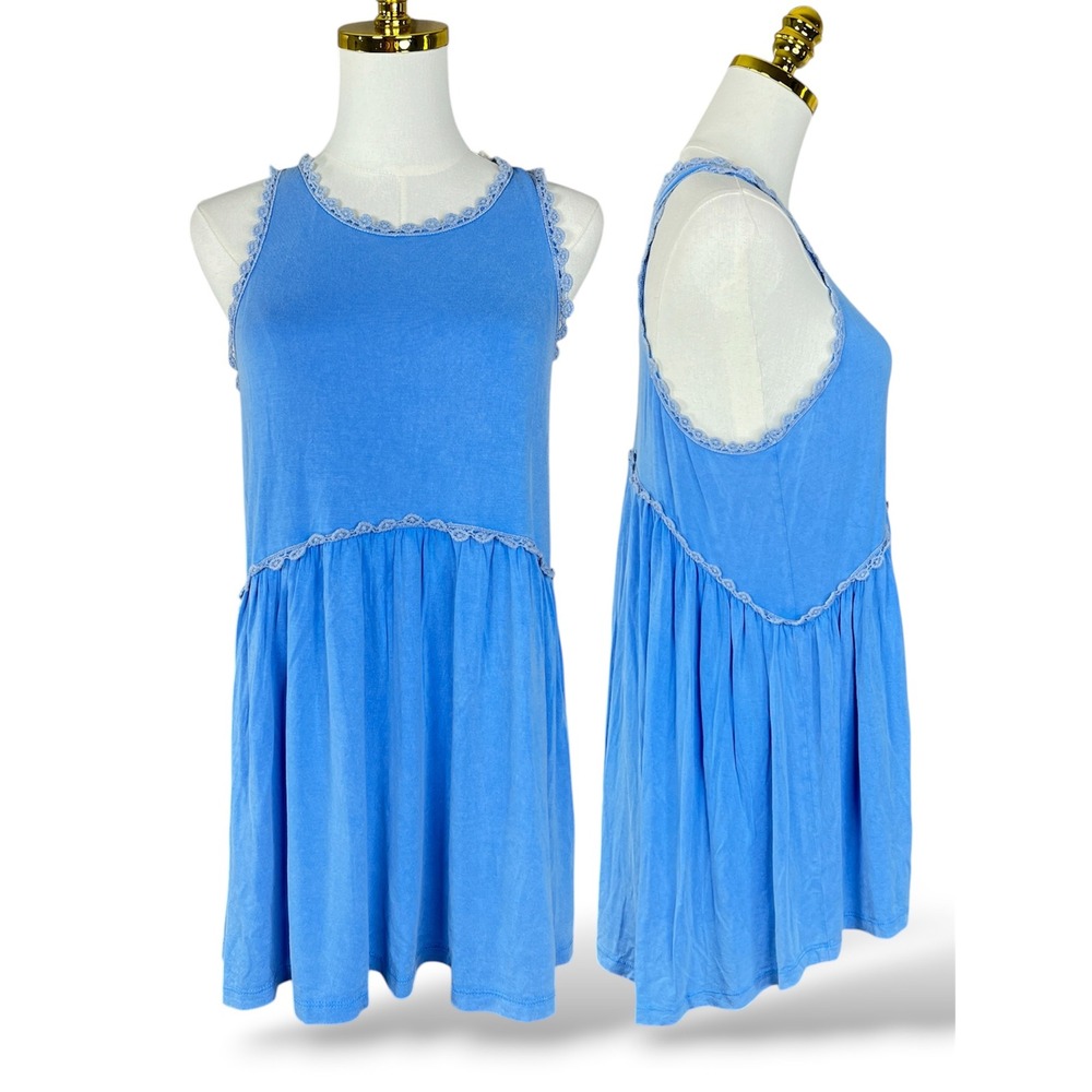 Freckled Poppy x POL Blue Crochet Trim Babydoll Tank Top YE14 Womens Medium